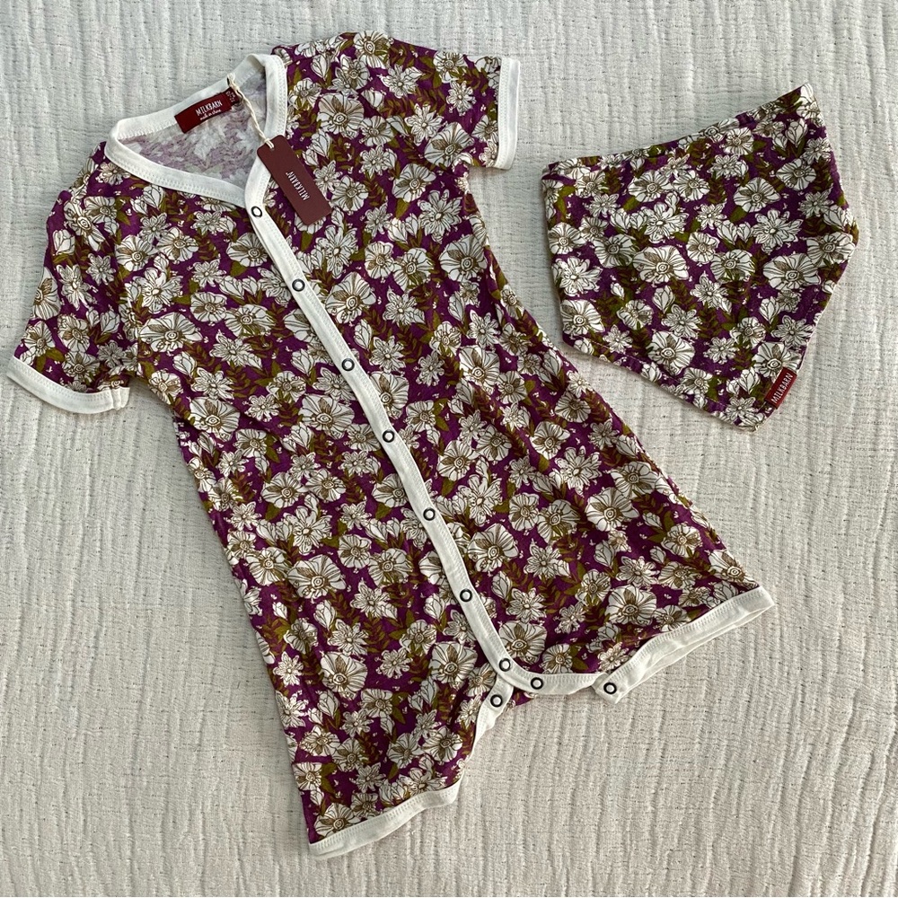 Milkbarn Floral Snap Romper + Bib